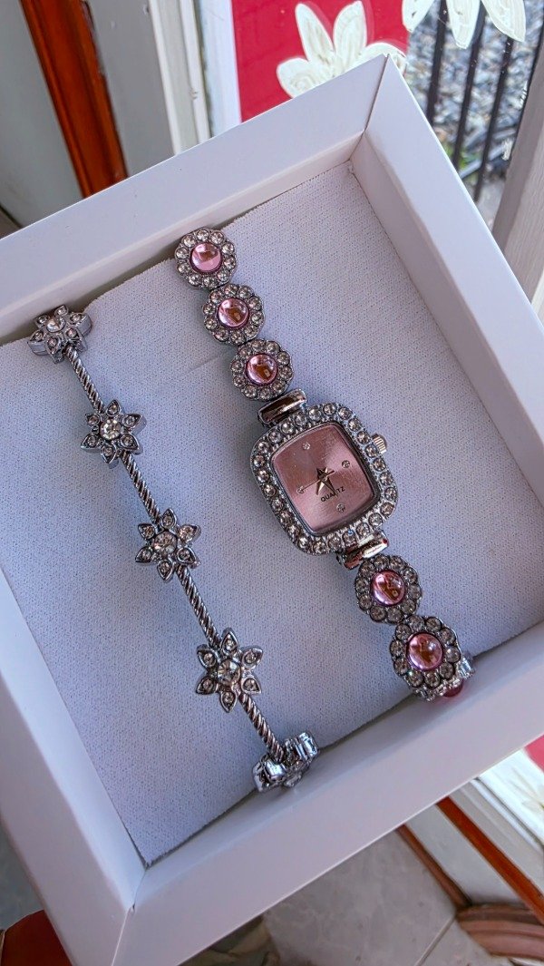 Producto - Conjunto reloj pulsera rosa