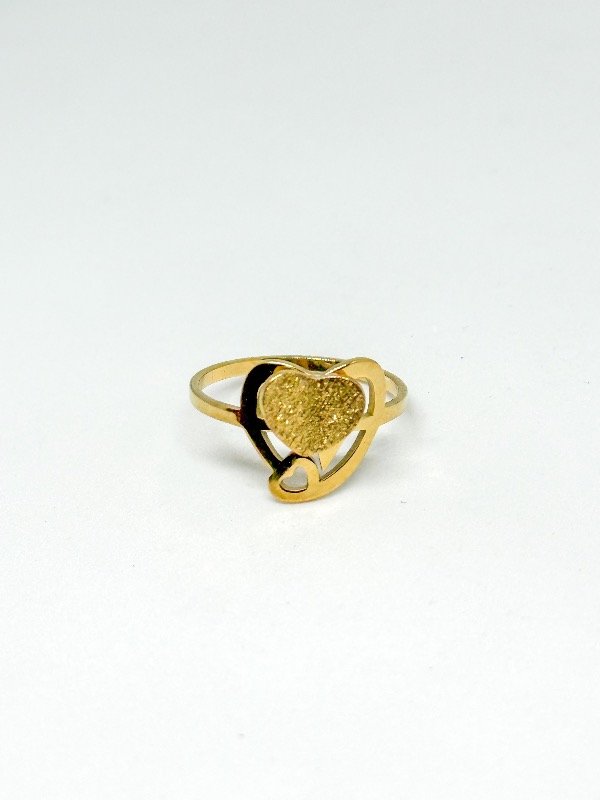 Producto - Anillo acero dorado doble corazón arenado