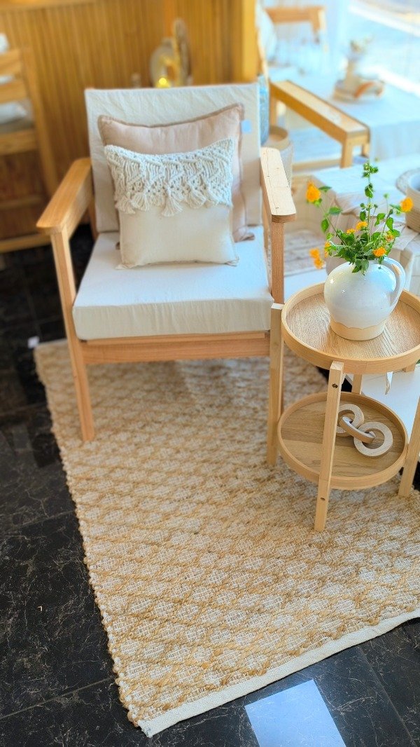 Producto - Alfombra yute/algodón rombos 90 x 1,50 m