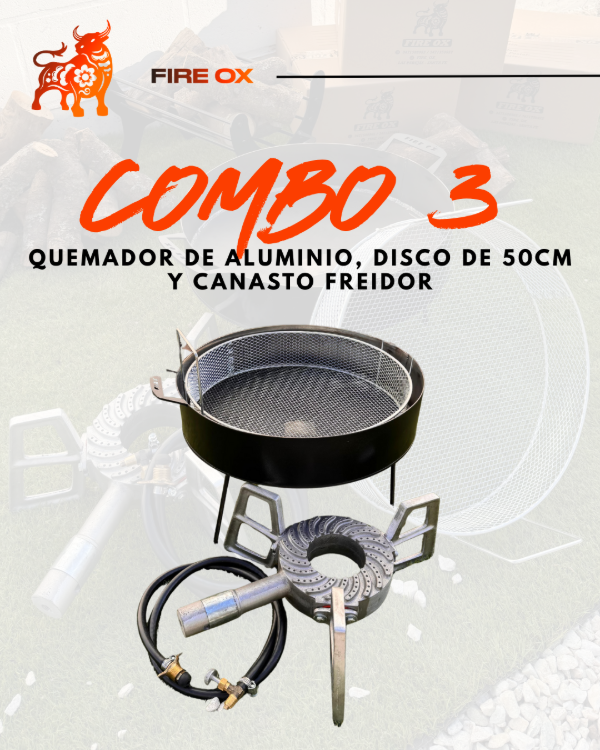 Producto - Combo 3 - Quemador Completo con manguera + Disco de 50 cm + Canasto Freidor