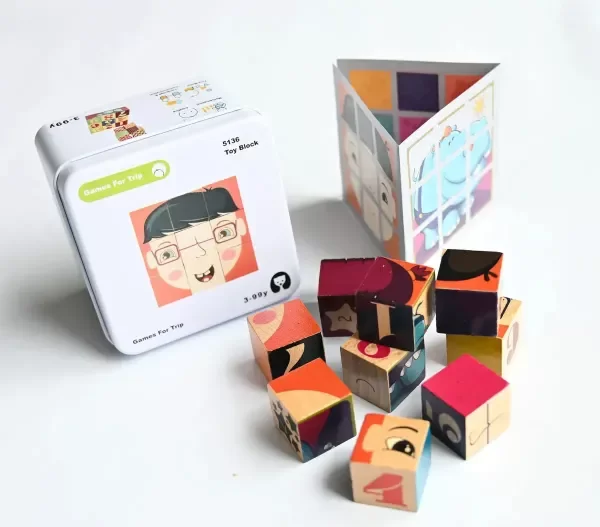 Producto - Cubos didácticos de madera en lata.  Caras, números y colores - 0