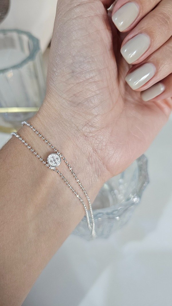 Producto - Pulsera multibolitas doble con dije en el centro 19 cm. Plata