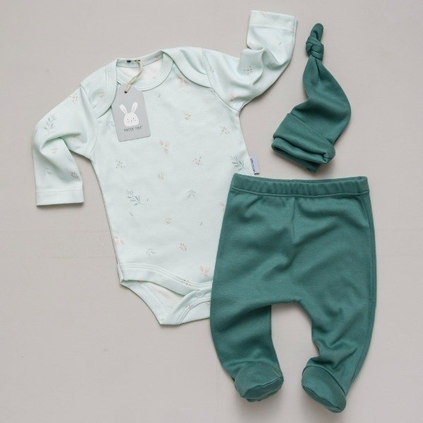 Producto - Franca - Body estampado + ranita y gorro liso