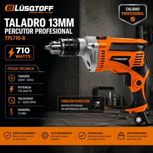 Producto - TALADRO LUSQTOFF TPL710-8 13MM C/PERCUTOR PROFESIONAL 710W