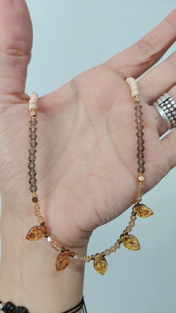 Producto - Collar Acero Dorado con Hojitas en tono Tierra - 0