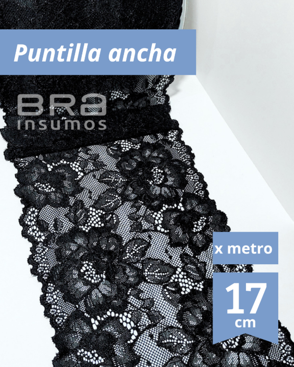 Producto - [P24] Puntilla Elastizada 17 cm - Negro (x Metro) - 0