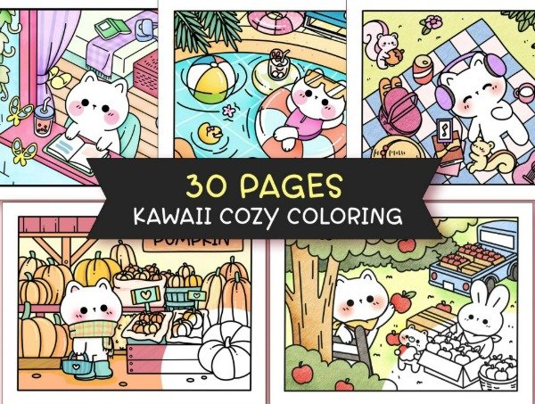 Producto - Kawaii Cozy - 30 páginas - Libro para Colorear