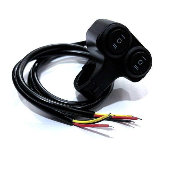 Producto - INTERRUPTOR UNIVERSAL TECLA DOBLE CON SOPORTE Y CABLES PARA MOTO KUBE KB-TOM018