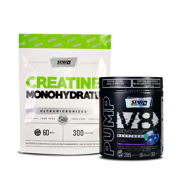 Producto - COMBO STAR NUTRITION - CREATINE DOYPACK 300 GRS. + PUMP V8 285 GRS.