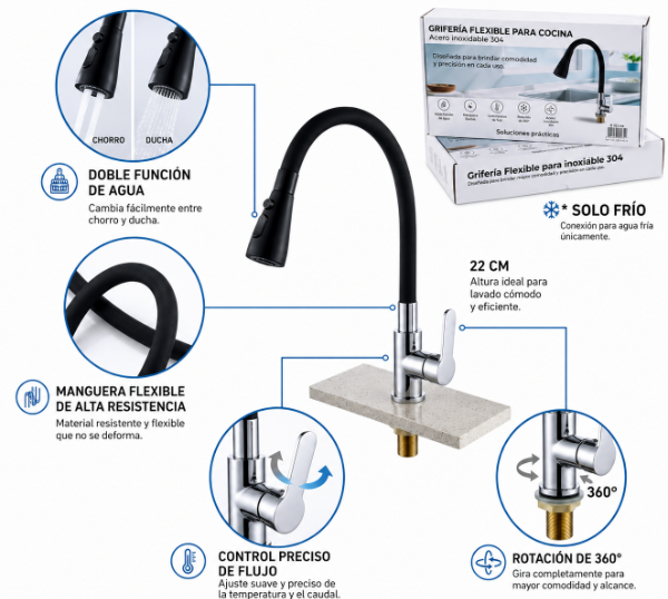 Producto - HE1595 CANILLA GRIFERIA MANGUERA FLEXIBLE