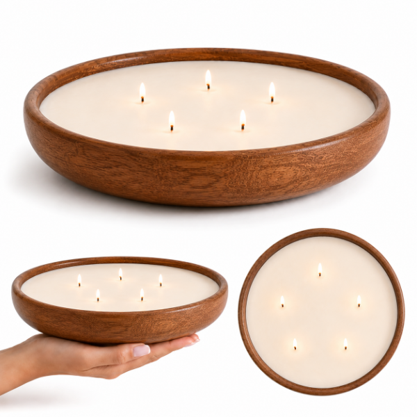 Producto - Velas - Cuenco Madera - 20x5 Cms