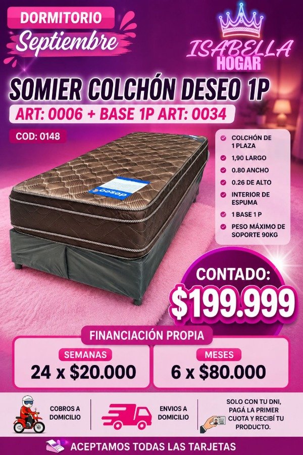 Producto - SOMIER COLCHON DESEO 1P COD:0148