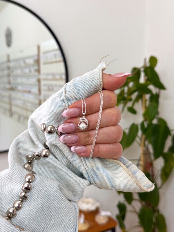 Producto - Cadenita acero blanco círculos cúbics perla
