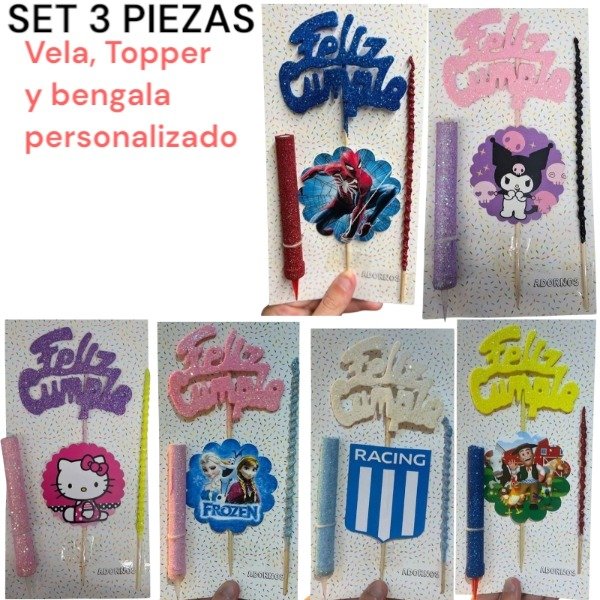 Producto - SET x3 un vela bengala Topper feliz cumple personalizado