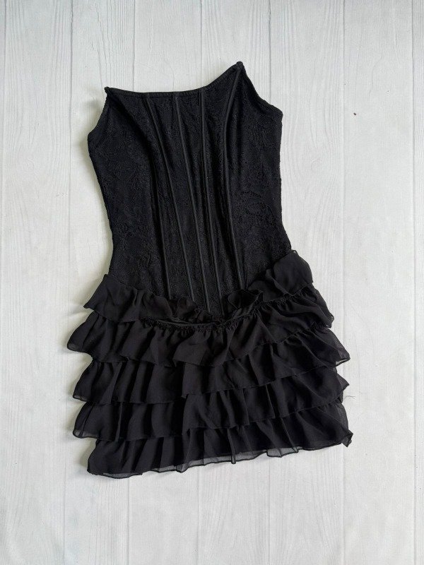 Producto - [7862] IMPORTADO Vestido ballenas c/volados encaje y tul