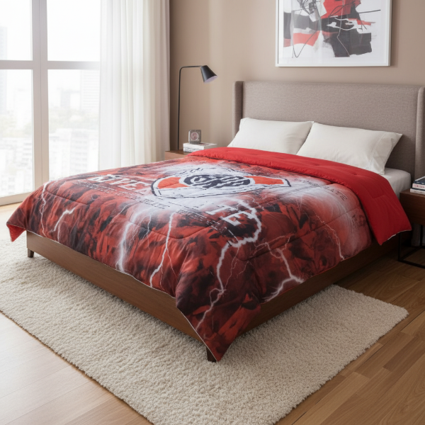 Producto - Acolchado "River Plate" de 1 1/2 Plaza Reversible a liso color Rojo