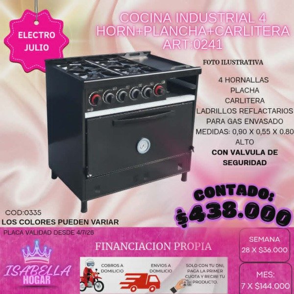 Producto - COCINA INDUSTRIAL 4 HORNALLAS+PLANCHA+CARLITERA