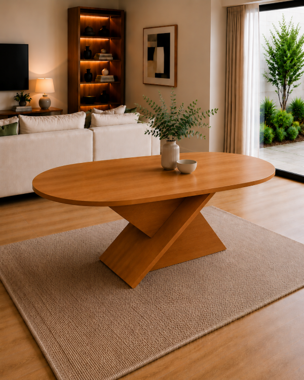 Producto - MESA INFINITY DE MADERA PARAÍSO DE ALTA CALIDAD COLOR LISO OVALADA