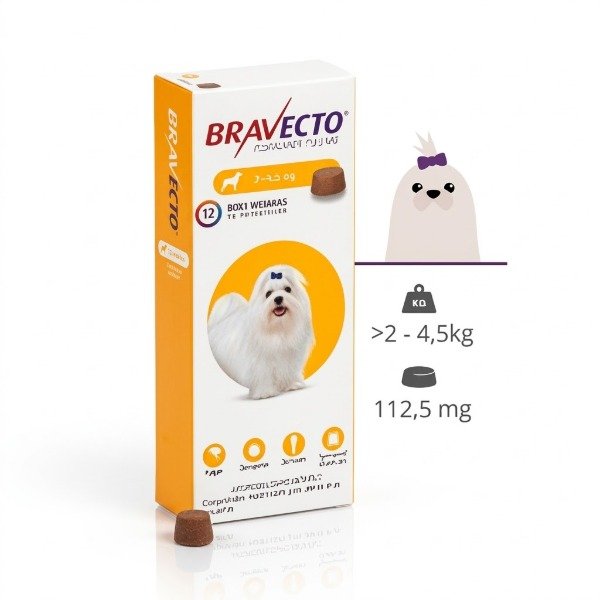 Producto - Bravecto 2 a 4,5 Kg Protección Total contra Pulgas y Garrapatas por 12 Semanas