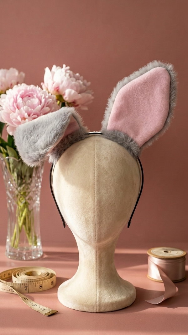Producto - conejo vincha en peluche gris