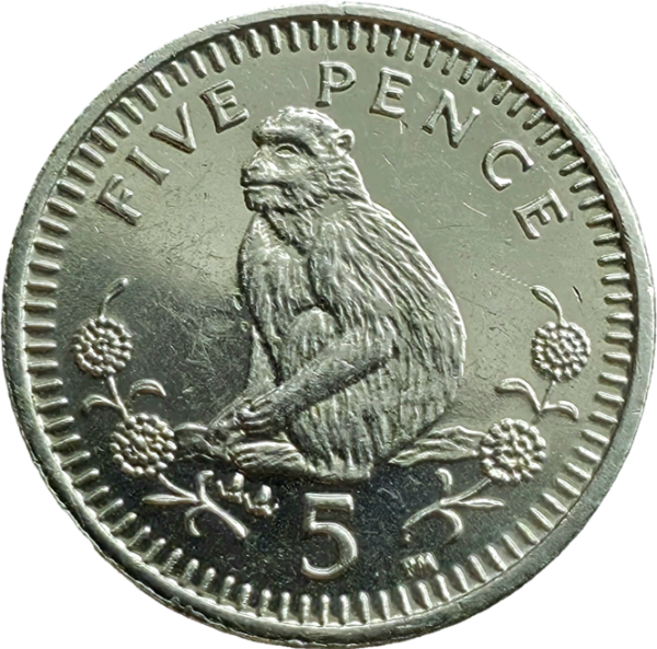 Producto - Gibraltar 5 Pence 2003 Mono y caramelo Km#775 XF - 0