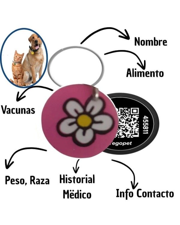 Producto - Chapita Identificatoria para Mascota con Código QR-Flor
