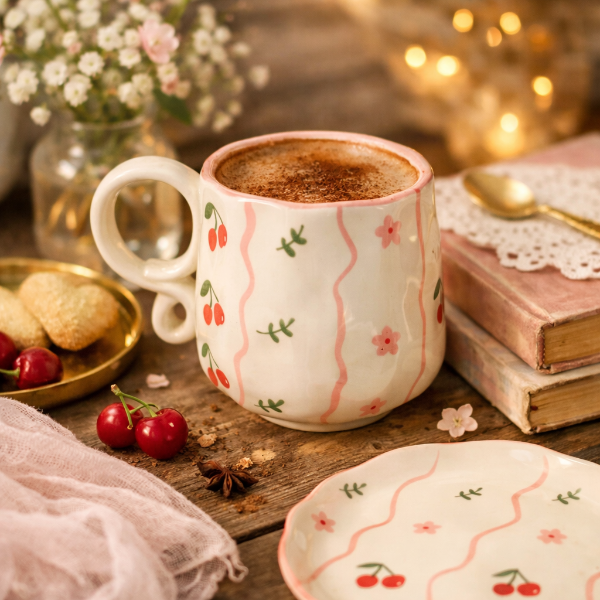 Producto - Tazón con plato cerezas premium