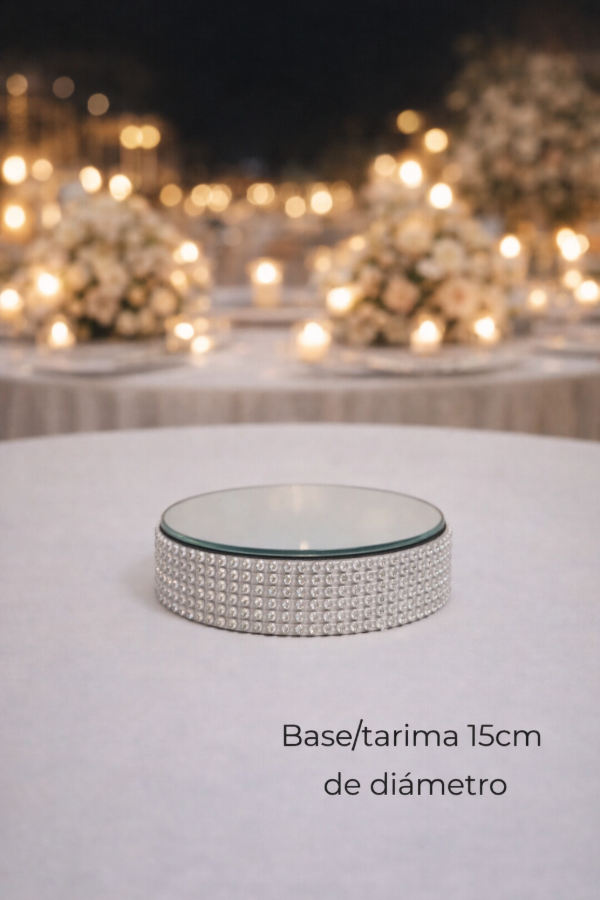 Producto - Base/tarima redonda 15cm con espejo y strass