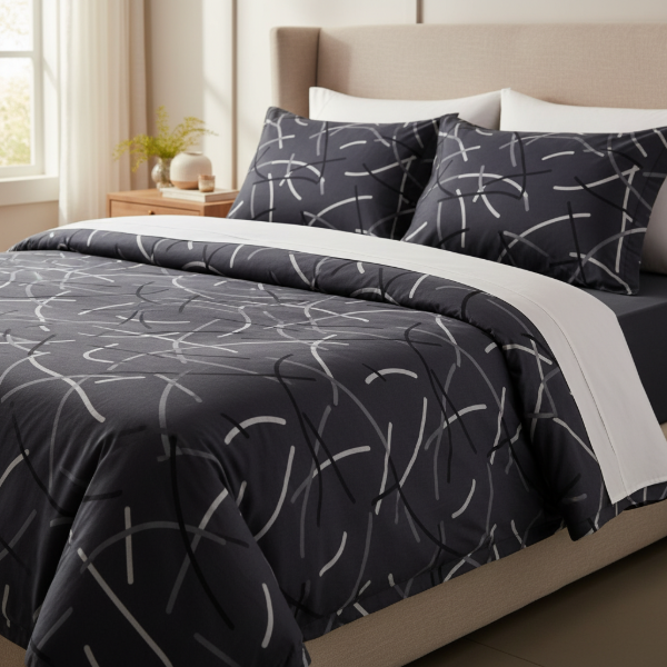 Producto - Juego de Sábana de 1 1/2 Plazas "Gris Tiras"