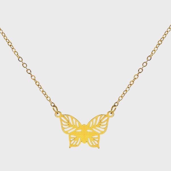 Producto - Collar de acero dorado - Espejito 1mm - Mariposa calada