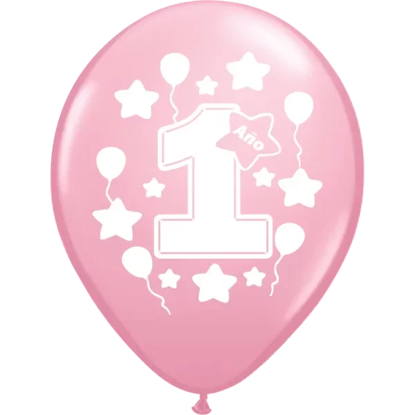 Producto - Globo de látex estampado Mi primer año rosa x5u