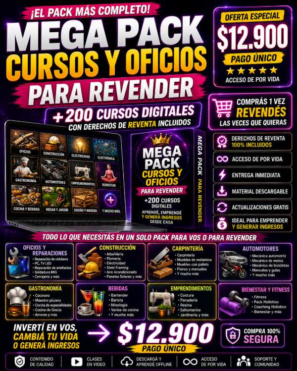 Producto - MEGA PACK OFICIOS Y CURSOS PRÁCTICOS  PARA REVENDER
