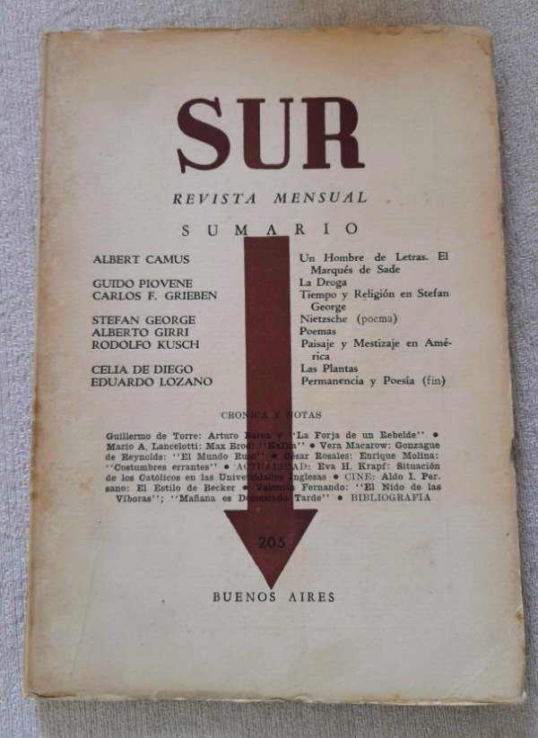 Producto - Revista Mensual Sur #205 - Camus Y Otros - Año 1951