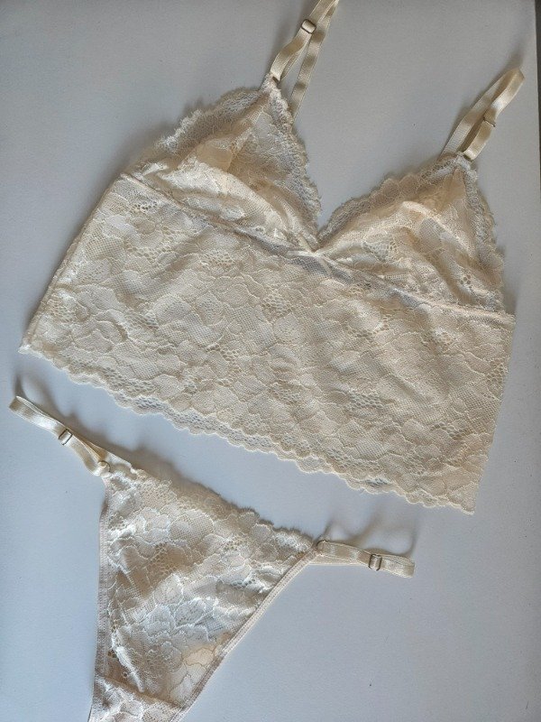 Producto - CONJUNTO TIPO TOP DE ENCAJE (EX005) BEIGE CLARO - 1