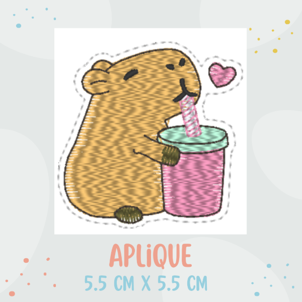 Producto - Matriz de Bordado - Pack Colegial x3 - Tag /Aplique - "CAPIBARA CON VASITO"-ITH - 1