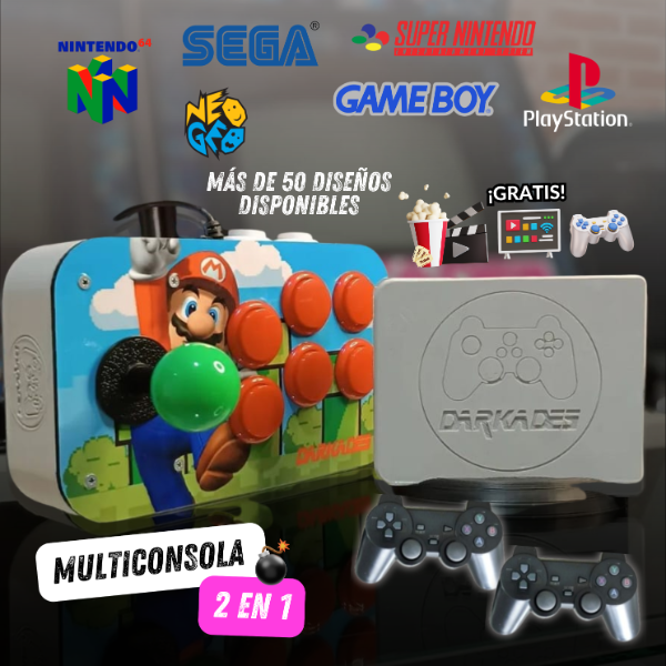 Producto - MULTICONSOLA 2 EN 1 + 2 JOYSTICKS INALAMBRICOS + 1 JOYSTICK ARCADE (STICK-KADE)