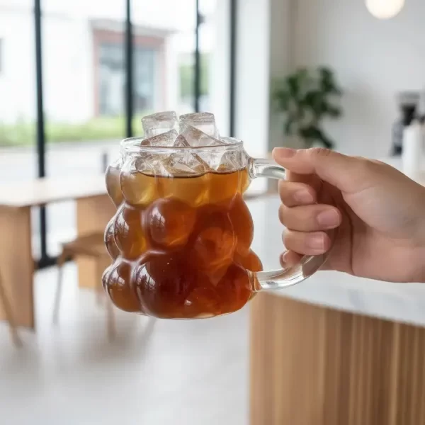 Producto - Taza Doble Vidrio Burbujas C/asa Agua Infusiones 350ml