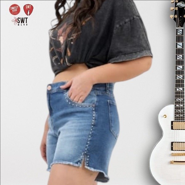 Producto - Short Azul TACHAS Con Abertura Lateral Elastizado Talle 46 a 54 Art M581