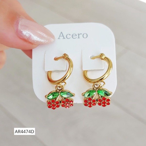 Producto - Aros argolla flor cherry m. pave rojo/blanco