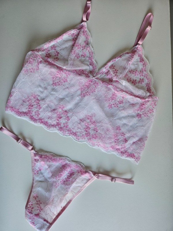 Producto - CONJUNTO TIPO TOP DE ENCAJE (EX005) ROSA Y BLANCO - 0