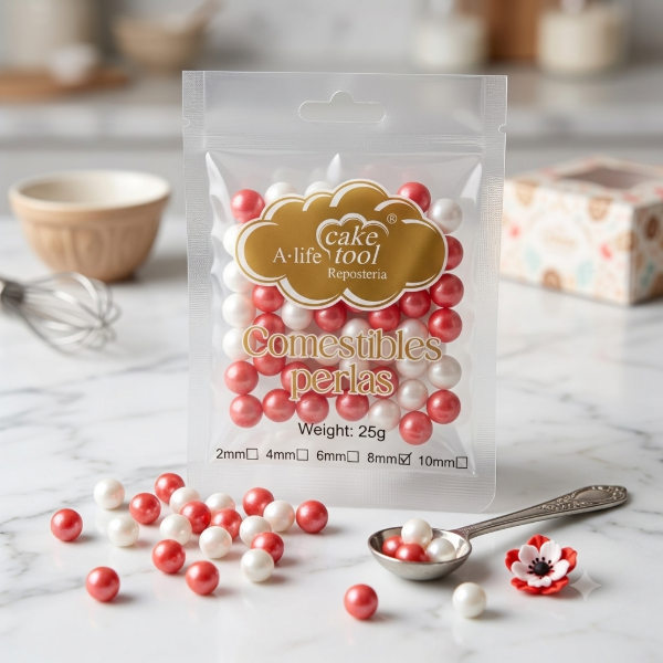 Producto - Perlas comestibles 8mm rojas b 25gr