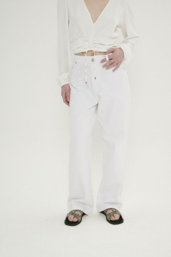 Producto - JEAN DAD BLANCO CON STRASS