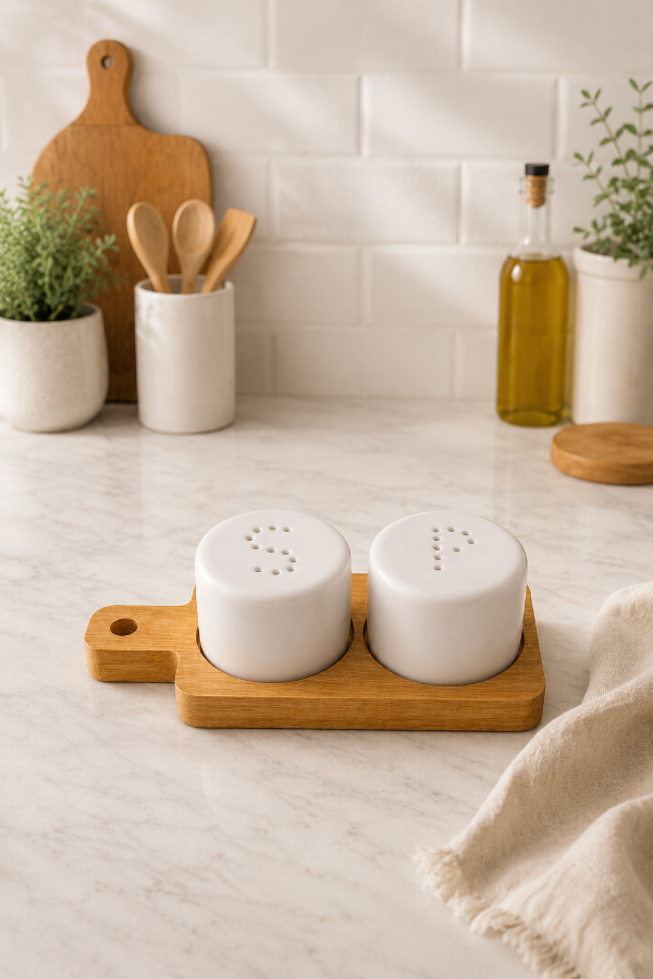 Producto - Set de Salero y Pimentero de Cerámica Blanca