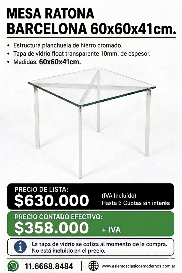 Producto - BARCELONA Mesa Ratona 60x60, Planchuela Cromada, Sin Vidrio!!