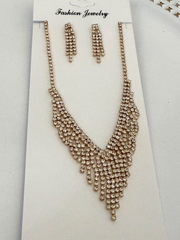Producto - CF0050 Conjunto full strass dorado collar gargantilla + aros