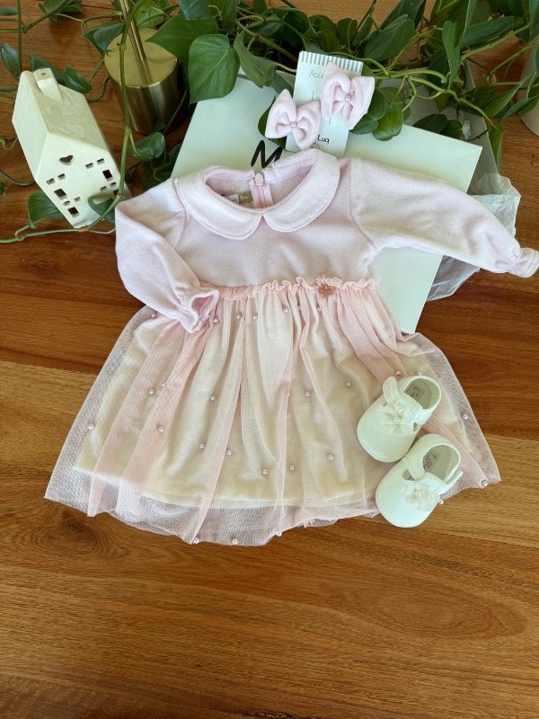 Producto - Vestido de Plush y Tull Rosa con Perlas