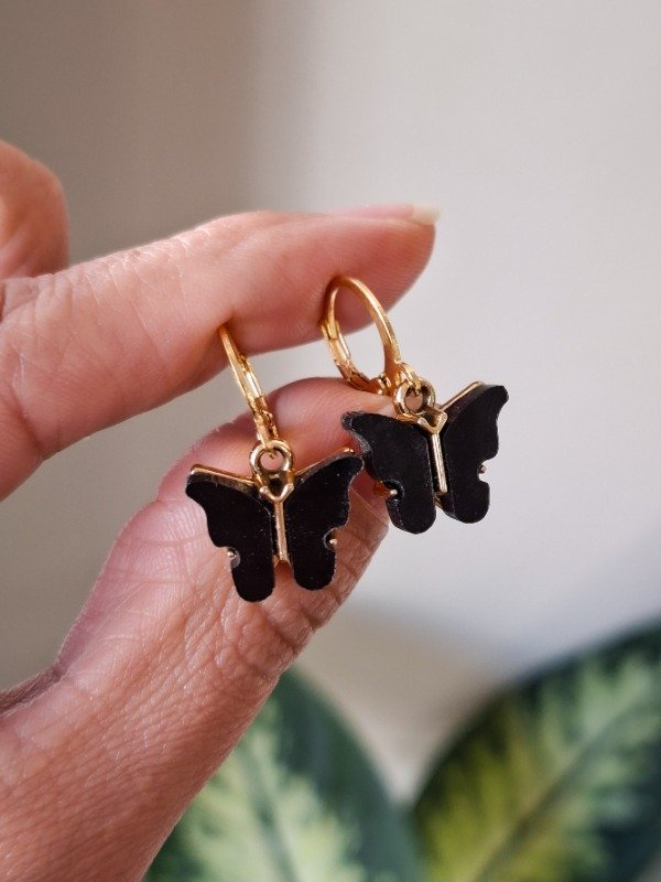 Producto - Aros Mariposa Colgante Negra - 0