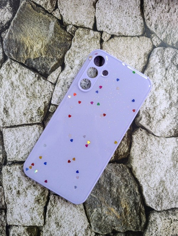 Producto - Funda glitter corazones Samsung A15 lila