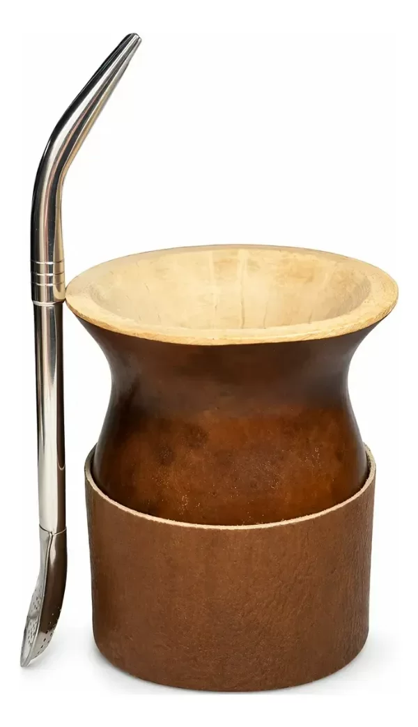Producto - Mate Criollo Base De Cuero Con Bombilla Pico De Loro - 1