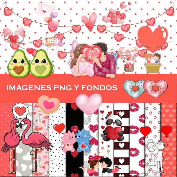 Producto - Kit Digital San Valentín Clipart Y Fondos Enamorados